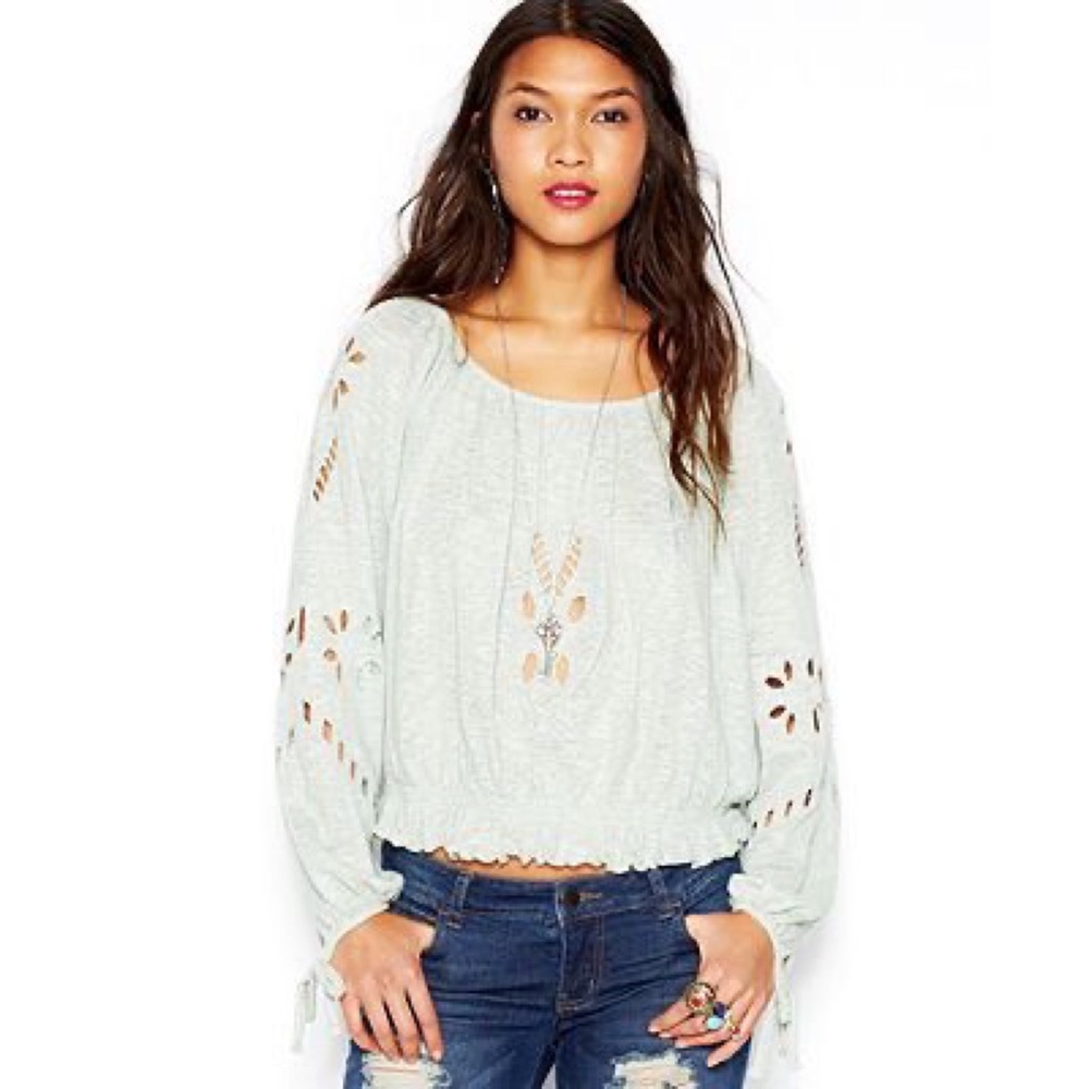 Free People Women's Jewel Peasant Top in Sage Green Large